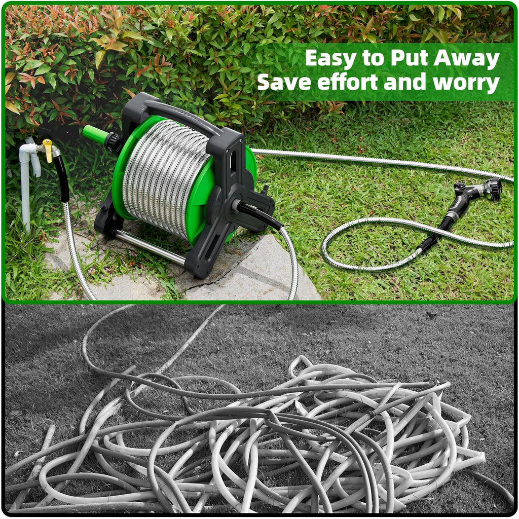 Portable 75ft Stainless Steel Garden Hose Reel S265053
